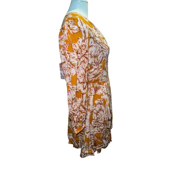 Band of the Free NWT Floral Open Back Mini Dress Sz Medium Long Sleeve Yellow - Picture 7 of 11